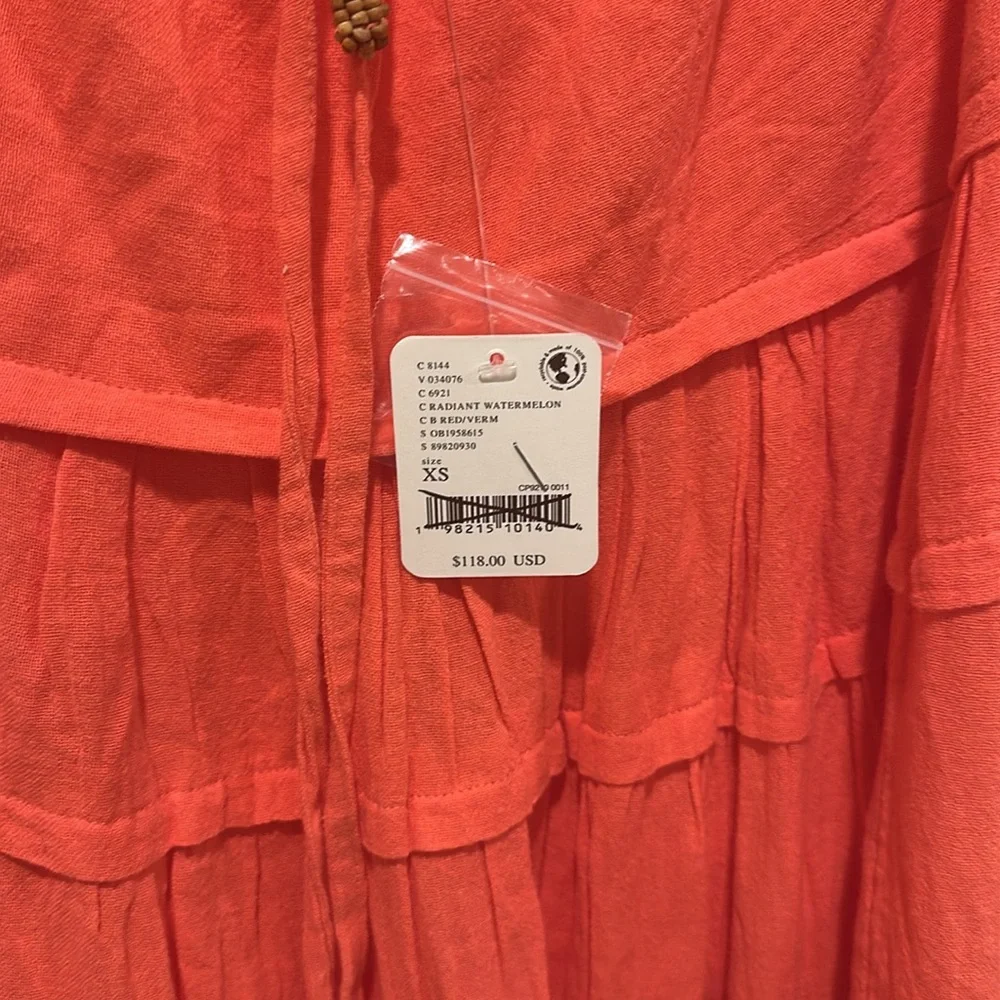 Free People Somewhere Sunny Drop-Waist Maxi Dress Size XS Watermelon Coral - Picture 7 of 8